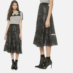 Rebecca Taylor Foil Lace Midi Skirt - Size 4 (RETAIL $550)
